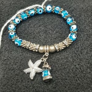 Light Blue Evil Eye Silver Bracelet New